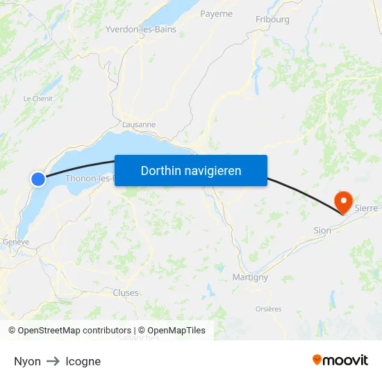 Nyon to Icogne map
