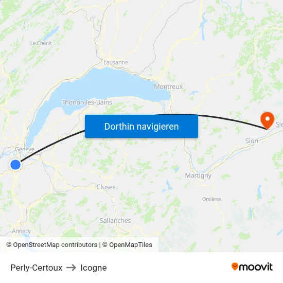 Perly-Certoux to Icogne map
