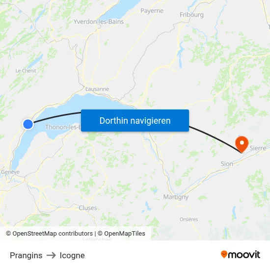Prangins to Icogne map