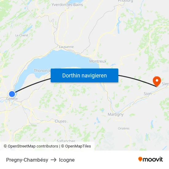 Pregny-Chambésy to Icogne map