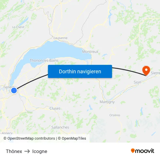Thônex to Icogne map