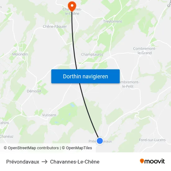 Prévondavaux to Chavannes-Le-Chêne map
