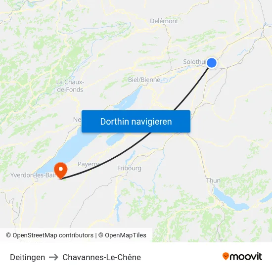 Deitingen to Chavannes-Le-Chêne map