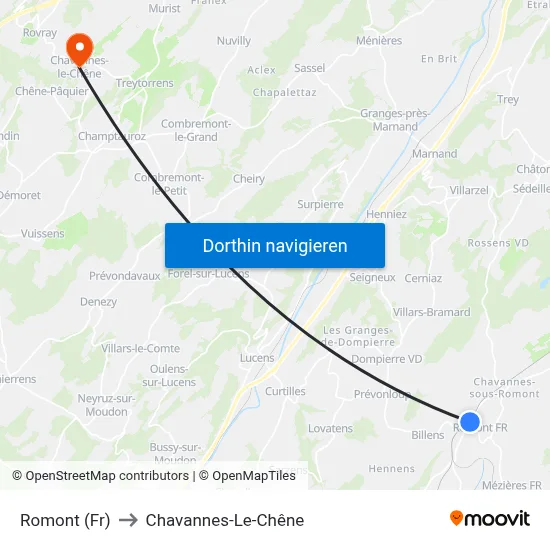 Romont (Fr) to Chavannes-Le-Chêne map