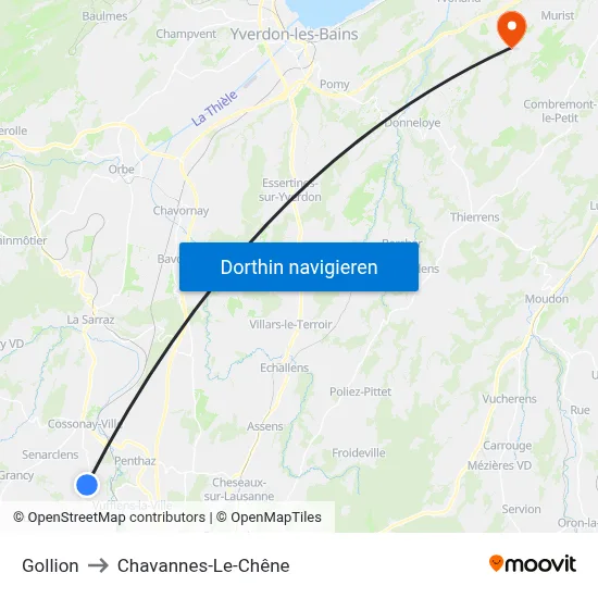 Gollion to Chavannes-Le-Chêne map