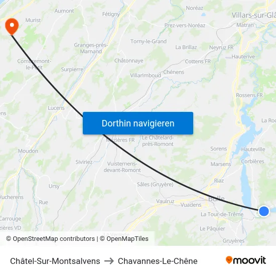 Châtel-Sur-Montsalvens to Chavannes-Le-Chêne map