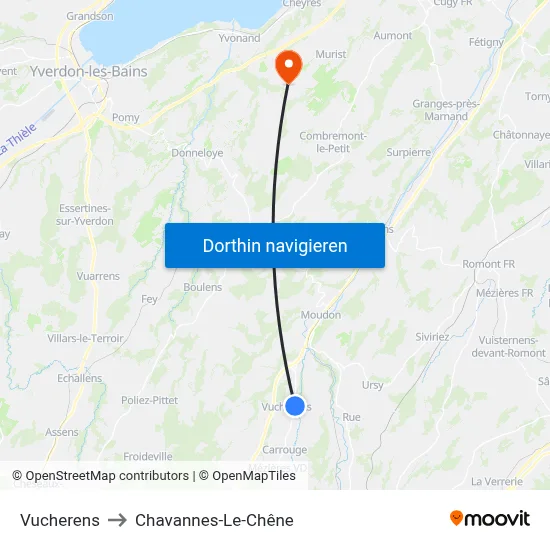 Vucherens to Chavannes-Le-Chêne map