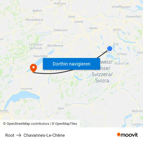 Root to Chavannes-Le-Chêne map