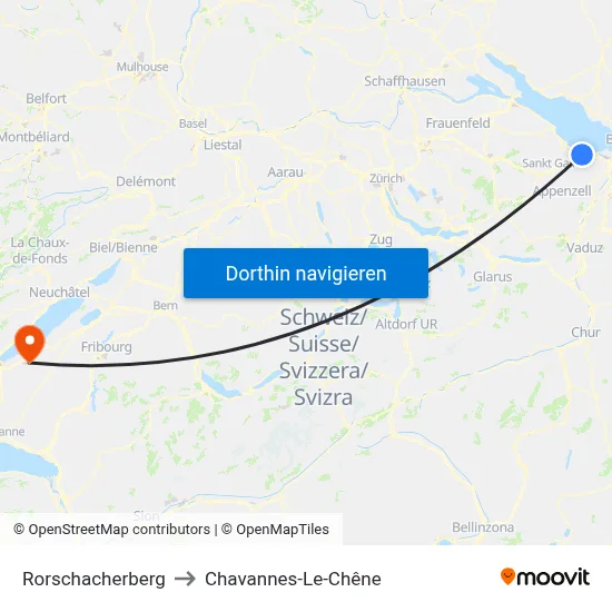 Rorschacherberg to Chavannes-Le-Chêne map