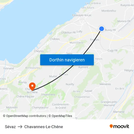 Sévaz to Chavannes-Le-Chêne map