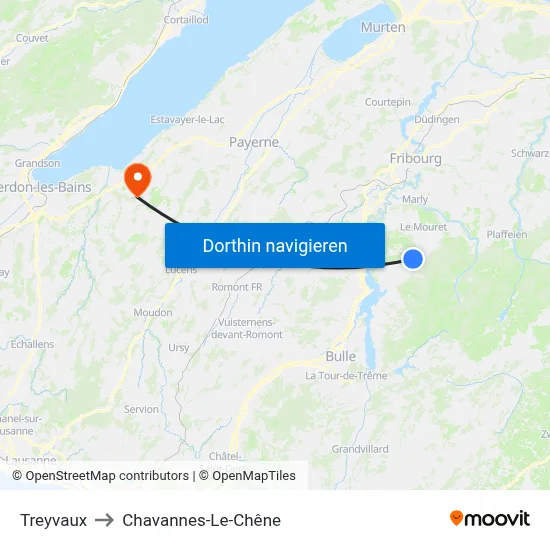 Treyvaux to Chavannes-Le-Chêne map