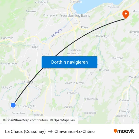 La Chaux (Cossonay) to Chavannes-Le-Chêne map