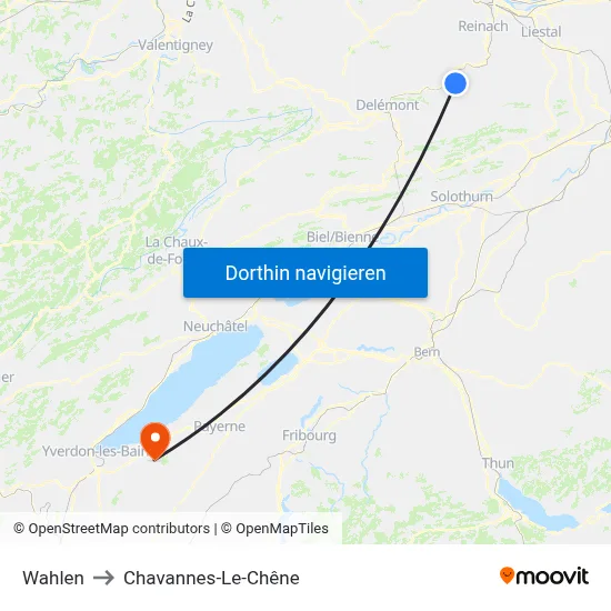 Wahlen to Chavannes-Le-Chêne map