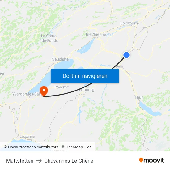 Mattstetten to Chavannes-Le-Chêne map