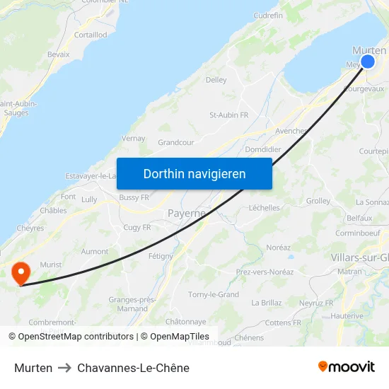 Murten to Chavannes-Le-Chêne map