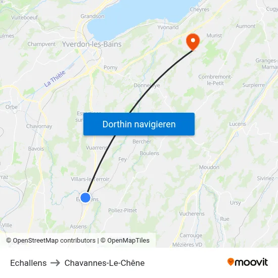 Echallens to Chavannes-Le-Chêne map
