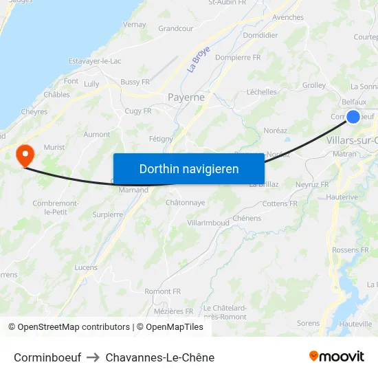 Corminboeuf to Chavannes-Le-Chêne map