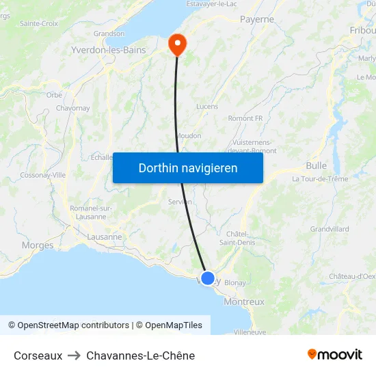 Corseaux to Chavannes-Le-Chêne map