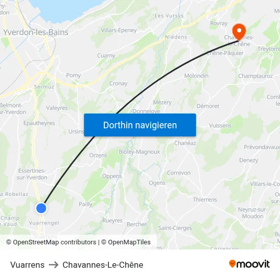 Vuarrens to Chavannes-Le-Chêne map