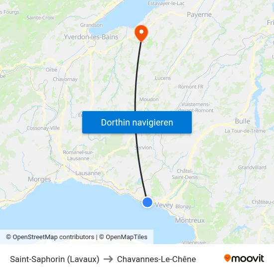 Saint-Saphorin (Lavaux) to Chavannes-Le-Chêne map