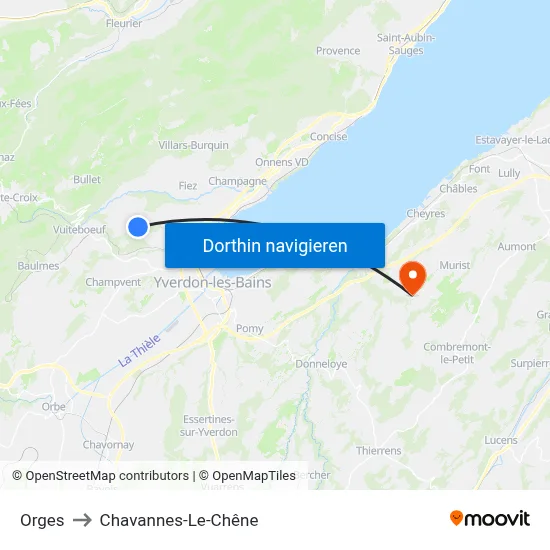 Orges to Chavannes-Le-Chêne map