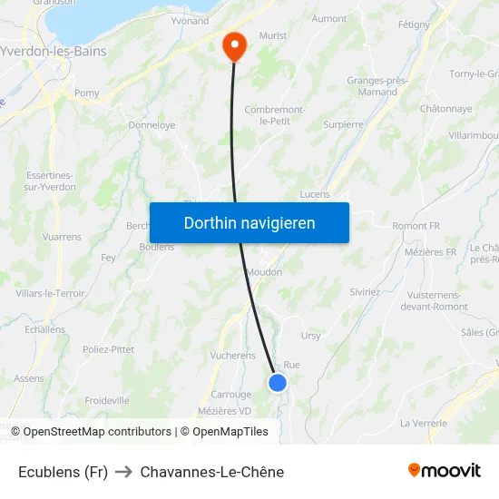 Ecublens (Fr) to Chavannes-Le-Chêne map