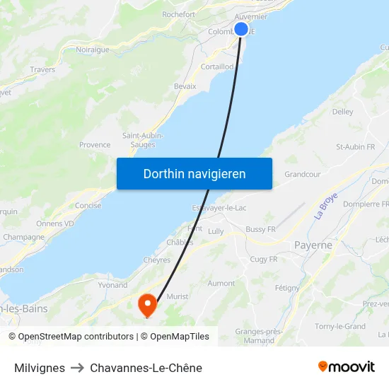 Milvignes to Chavannes-Le-Chêne map