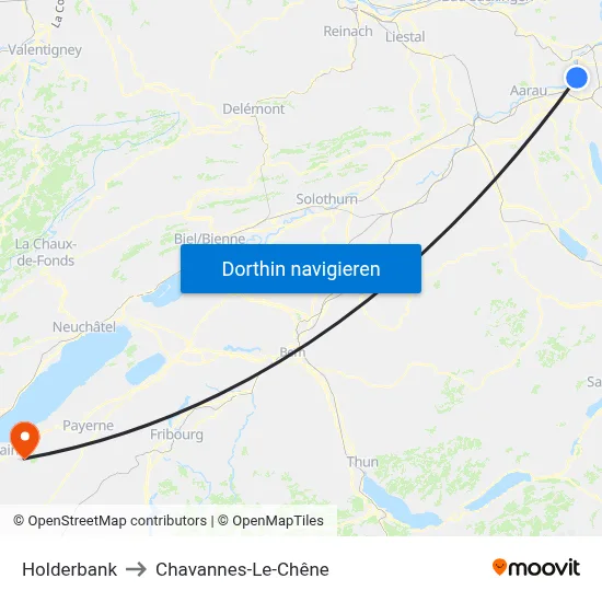 Holderbank to Chavannes-Le-Chêne map