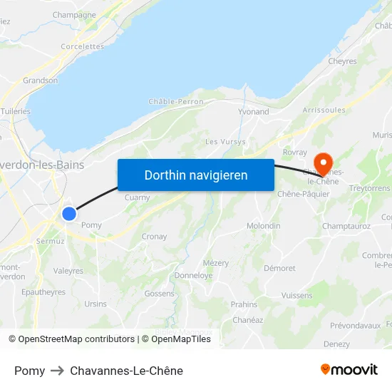 Pomy to Chavannes-Le-Chêne map