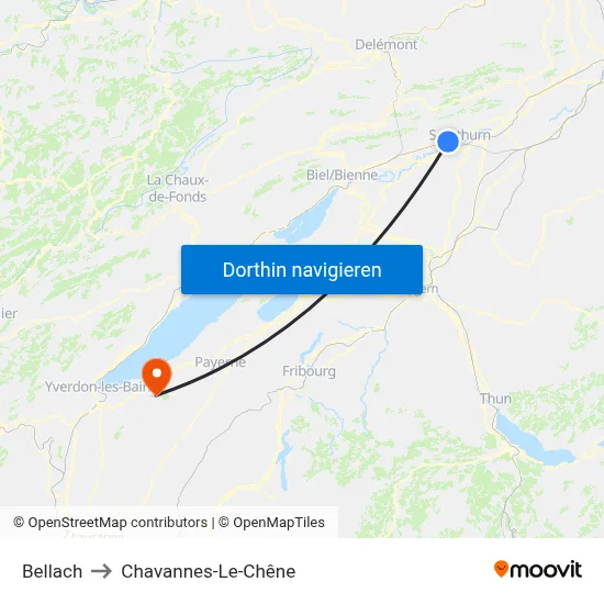 Bellach to Chavannes-Le-Chêne map