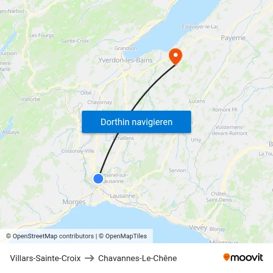 Villars-Sainte-Croix to Chavannes-Le-Chêne map