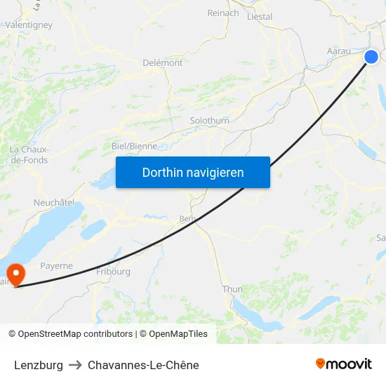Lenzburg to Chavannes-Le-Chêne map