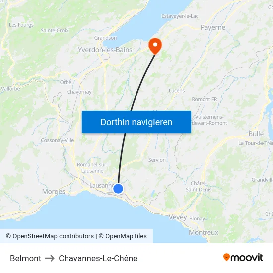 Belmont to Chavannes-Le-Chêne map