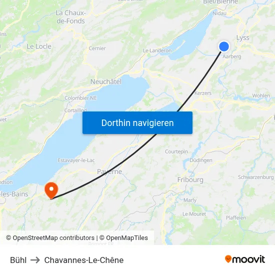 Bühl to Chavannes-Le-Chêne map