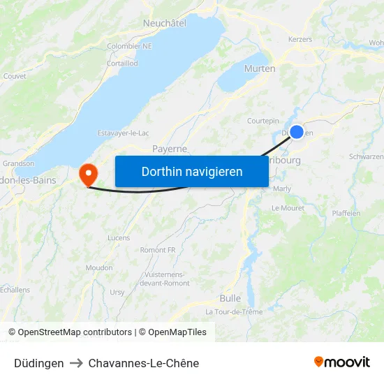 Düdingen to Chavannes-Le-Chêne map
