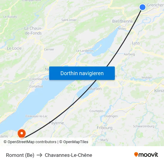 Romont (Be) to Chavannes-Le-Chêne map
