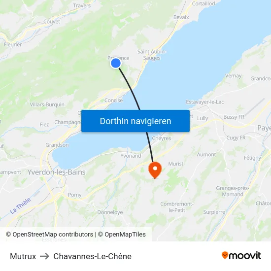 Mutrux to Chavannes-Le-Chêne map