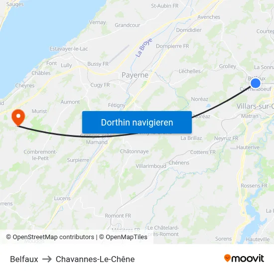 Belfaux to Chavannes-Le-Chêne map
