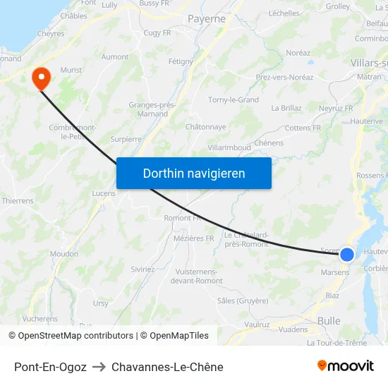 Pont-En-Ogoz to Chavannes-Le-Chêne map