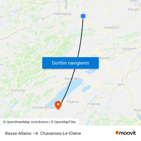 Basse-Allaine to Chavannes-Le-Chêne map
