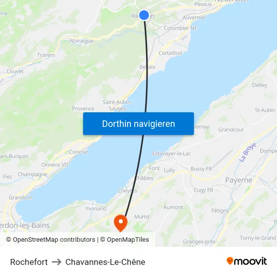 Rochefort to Chavannes-Le-Chêne map