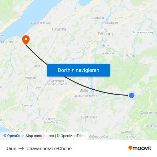 Jaun to Chavannes-Le-Chêne map