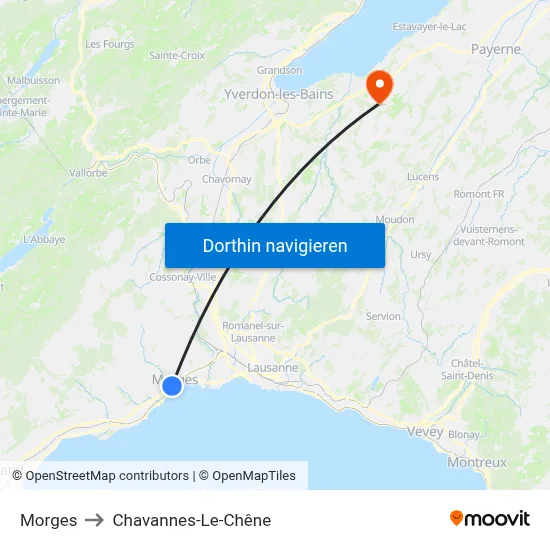 Morges to Chavannes-Le-Chêne map