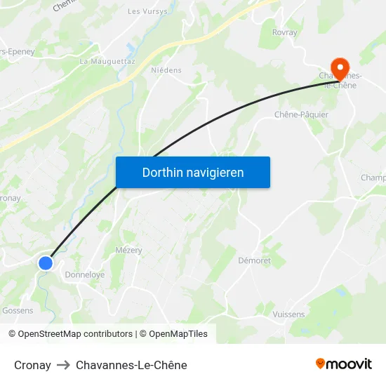 Cronay to Chavannes-Le-Chêne map