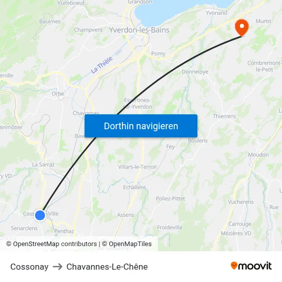Cossonay to Chavannes-Le-Chêne map