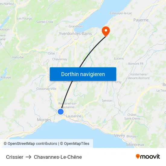 Crissier to Chavannes-Le-Chêne map