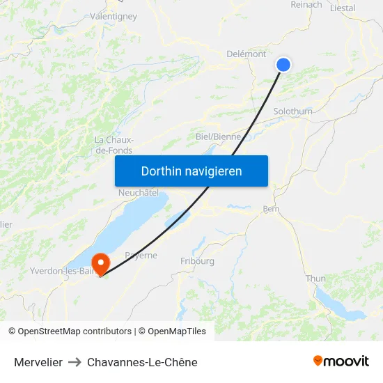 Mervelier to Chavannes-Le-Chêne map