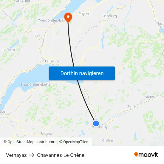 Vernayaz to Chavannes-Le-Chêne map