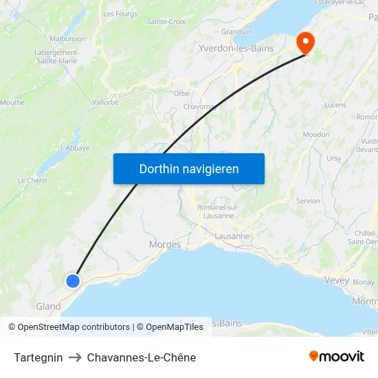 Tartegnin to Chavannes-Le-Chêne map