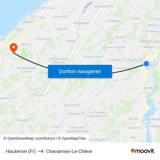 Hauterive (Fr) to Chavannes-Le-Chêne map